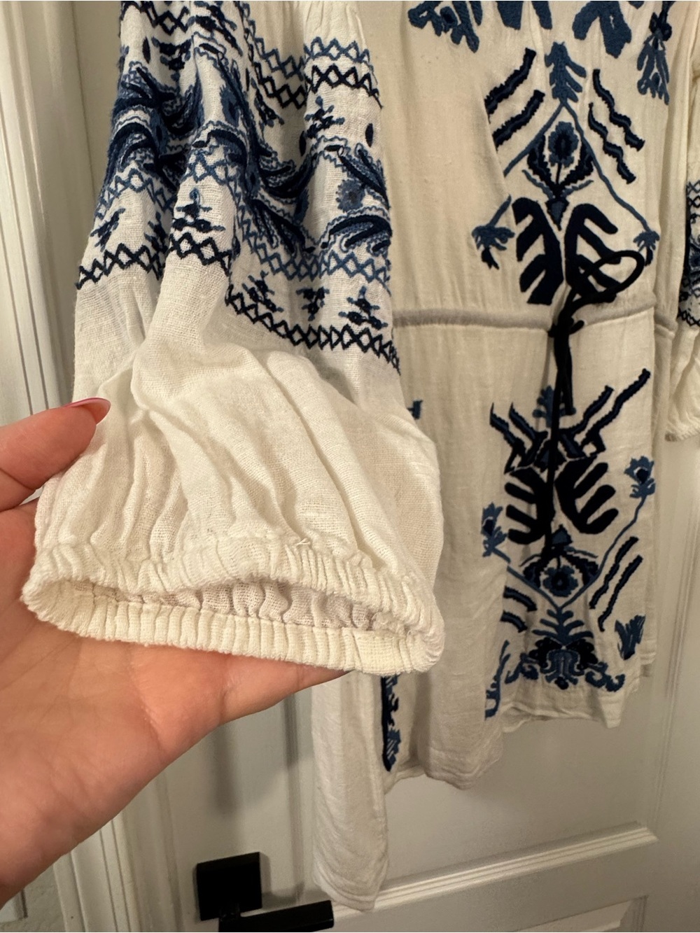 Free People White Knit Dress with Blue Embroidery - Picture 5 of 16